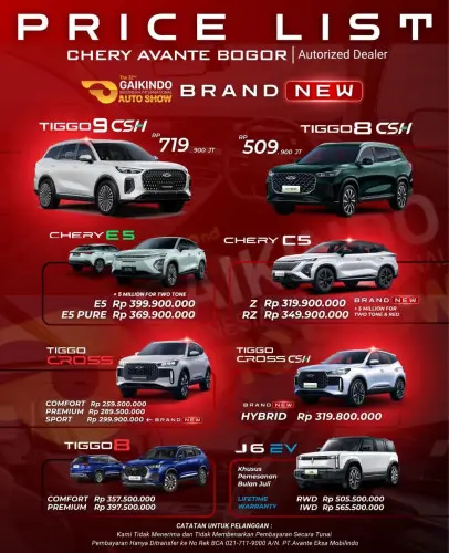 Pricelist Harga Chery tolcikampekelevated 2025